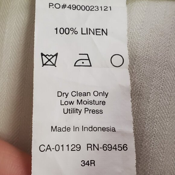 Calvin Klein Mens Mid Rise Linen Pants Size 34R Tan Beach Costal Preppy Vacation - Picture 5 of 11